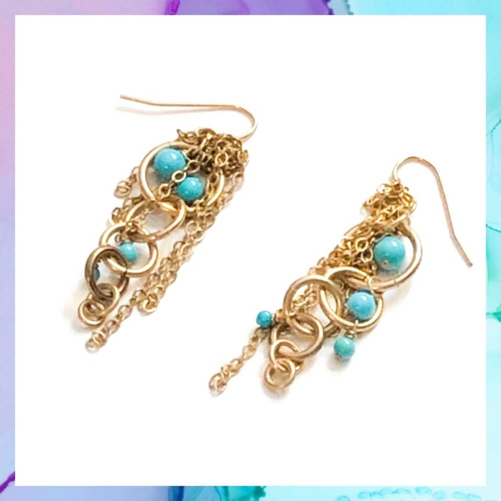 Earrings & Bracelet - Turquoise & 14K Gold